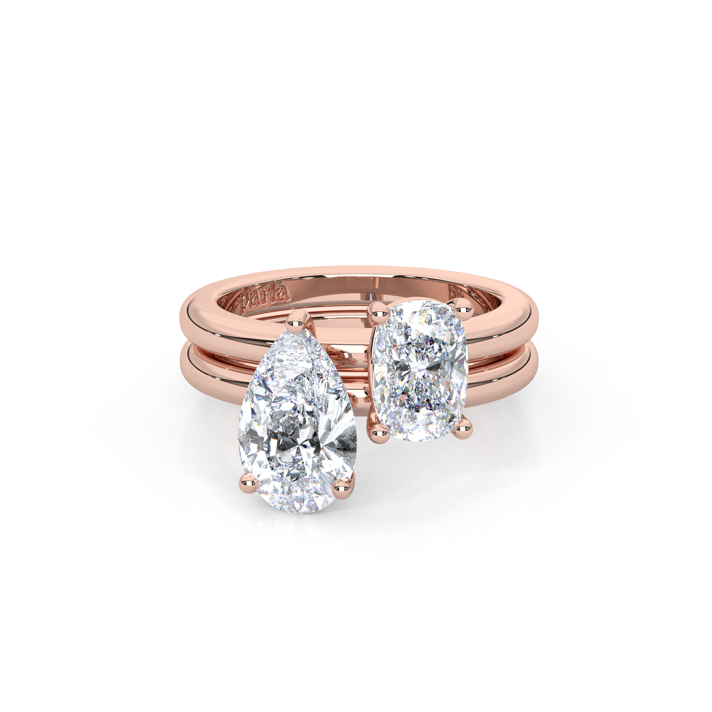 Elegant Dual Stacking Ring – 1ct. Cushion & Pear Cut Lab Diamonds