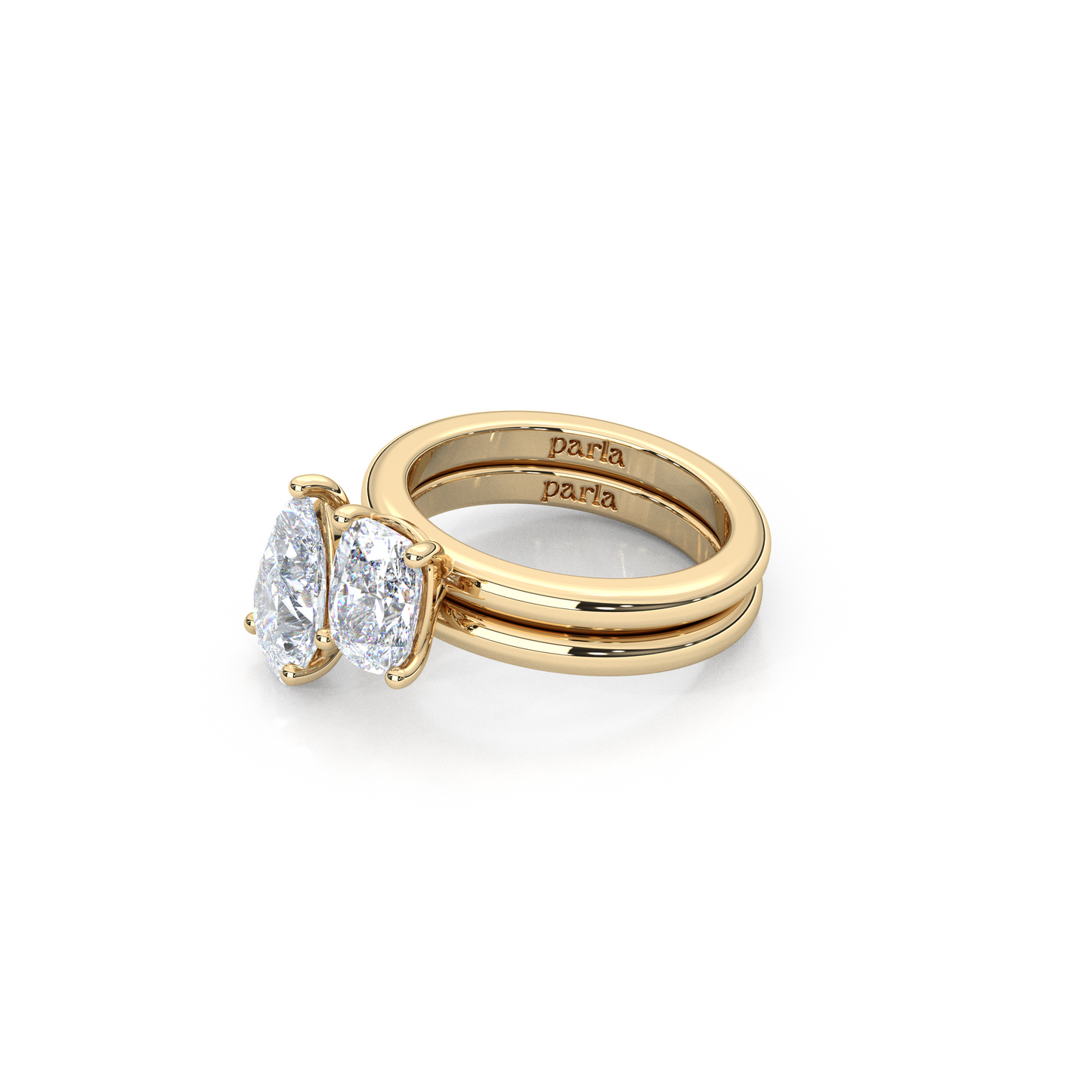 Elegant Dual Stacking Ring – 1ct. Cushion & Pear Cut Lab Diamonds