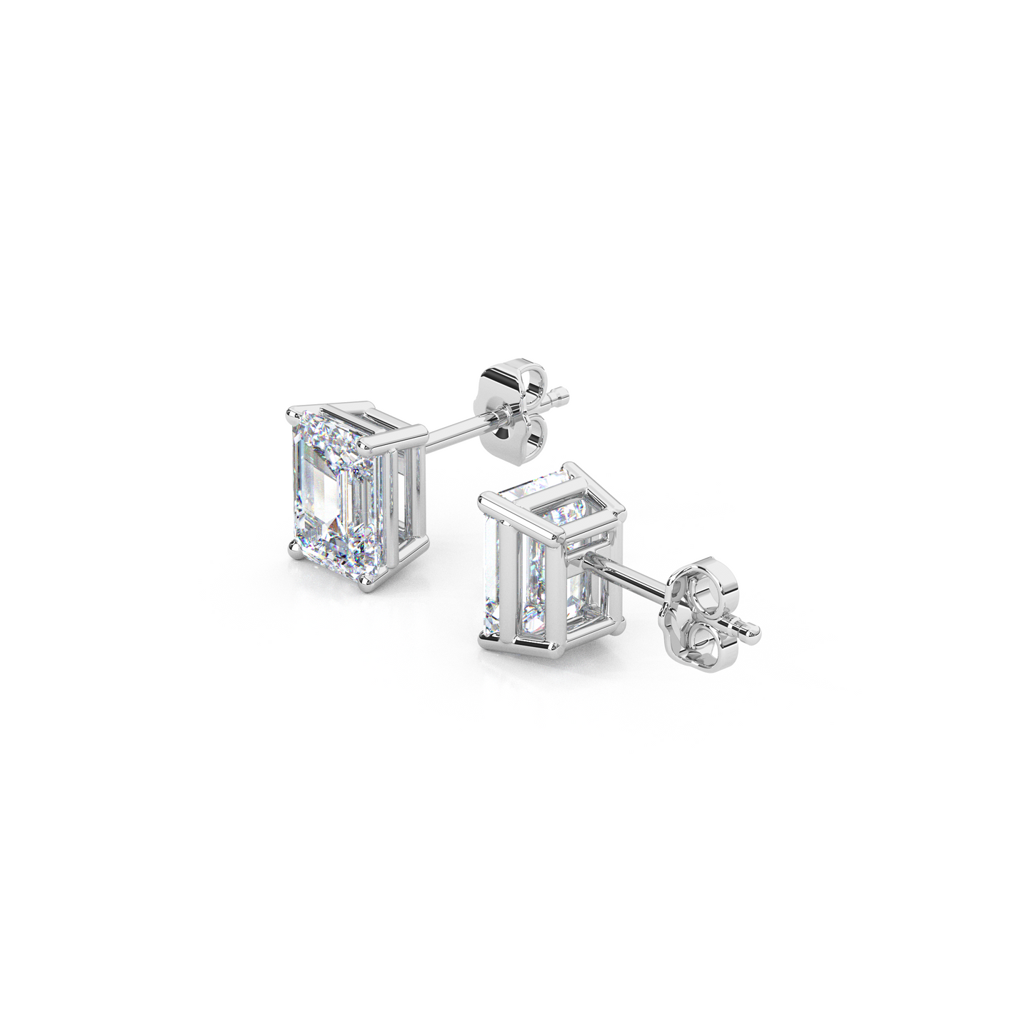 Classic Emerald Cut Lab Diamond 4-Prong Stud Earrings