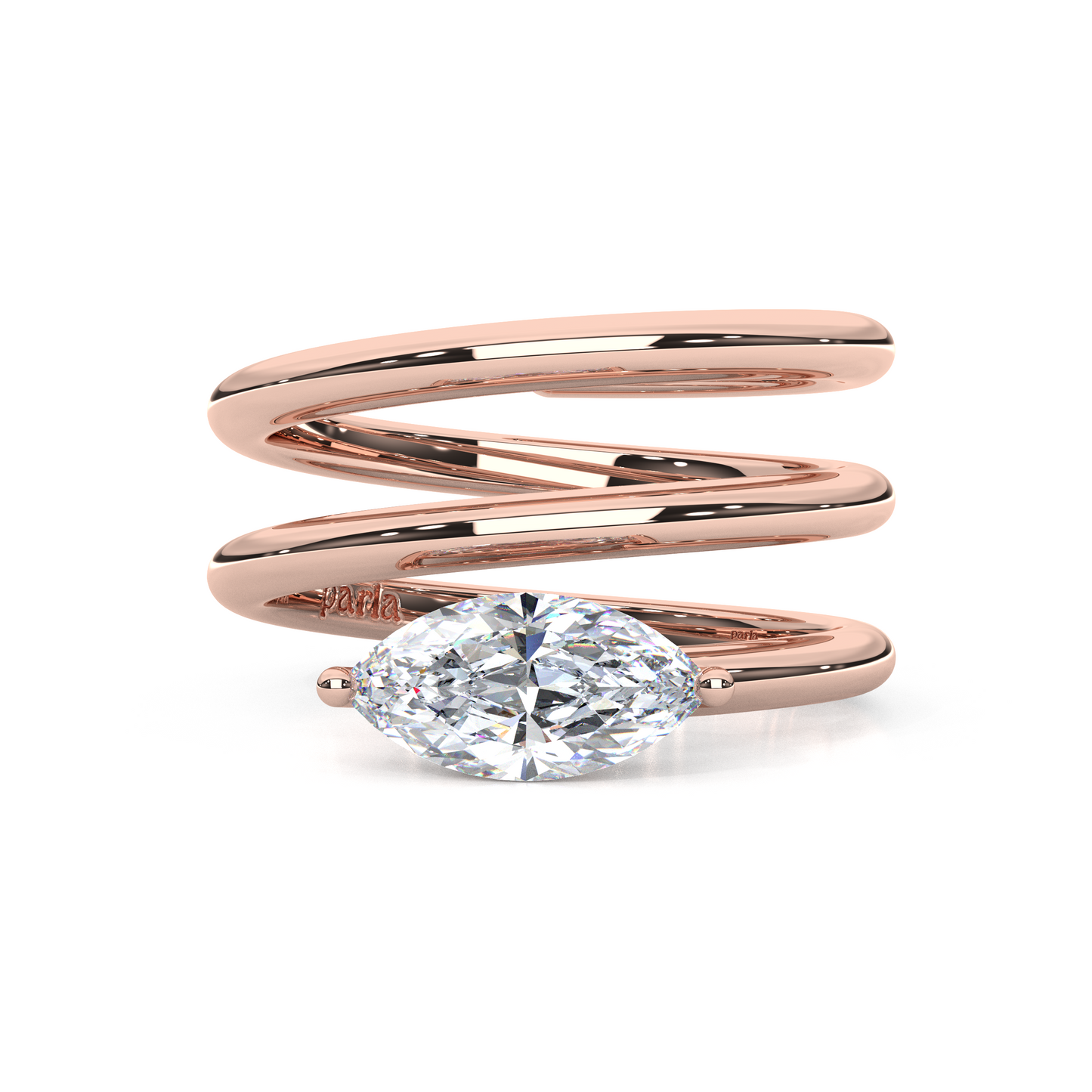 Elegant 1.00 Carat Marquise Cut Lab Diamond Longer Spiral Design Pinky Ring