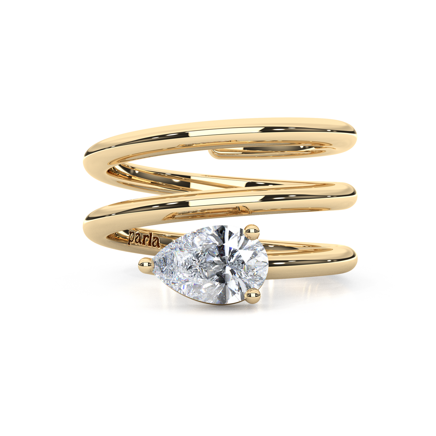 Elegant 1.00 Carat Pear Cut Lab Diamond Spiral Design Pinky Ring