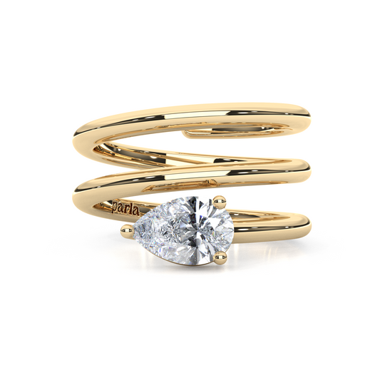 Elegant 1.00 Carat Pear Cut Lab Diamond Spiral Design Pinky Ring