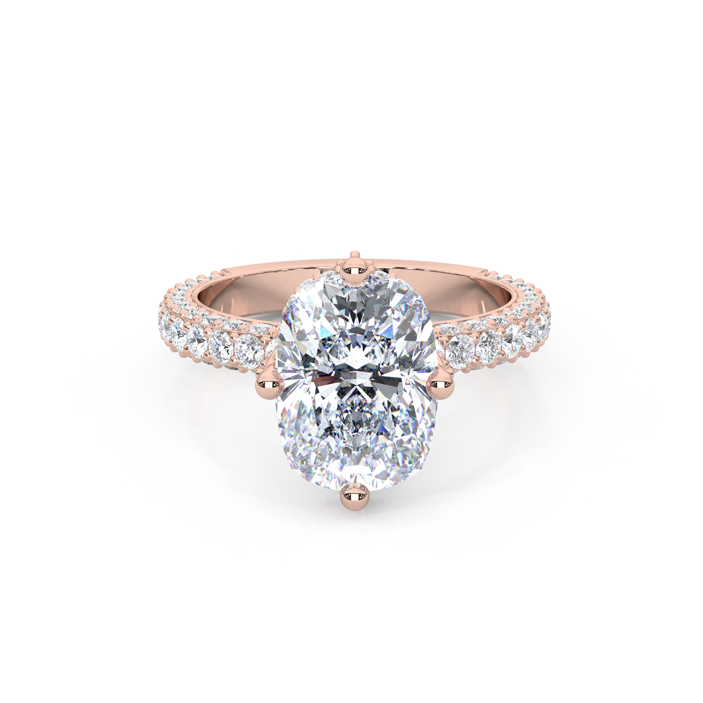 Elegant 3.00 Carat Cushion Lab Diamond Engagement Ring with Lotus Prongs, Hidden Halo & Pave Band