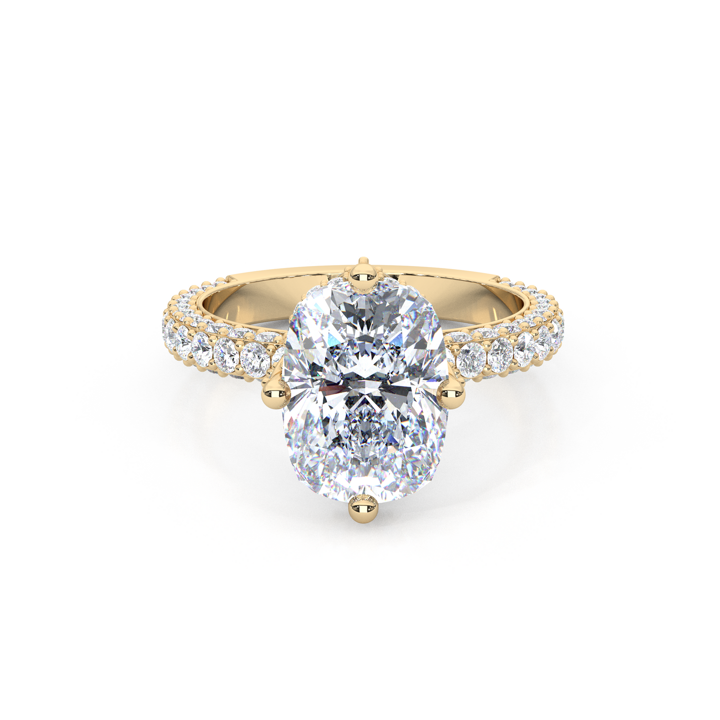 Elegant 3.00 Carat Cushion Lab Diamond Engagement Ring with Lotus Prongs, Hidden Halo & Pave Band