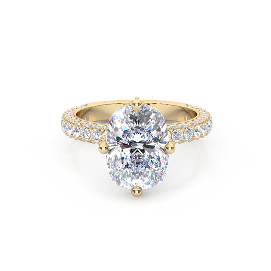 Elegant 3.00 Carat Cushion Lab Diamond Engagement Ring with Lotus Prongs, Hidden Halo & Pave Band