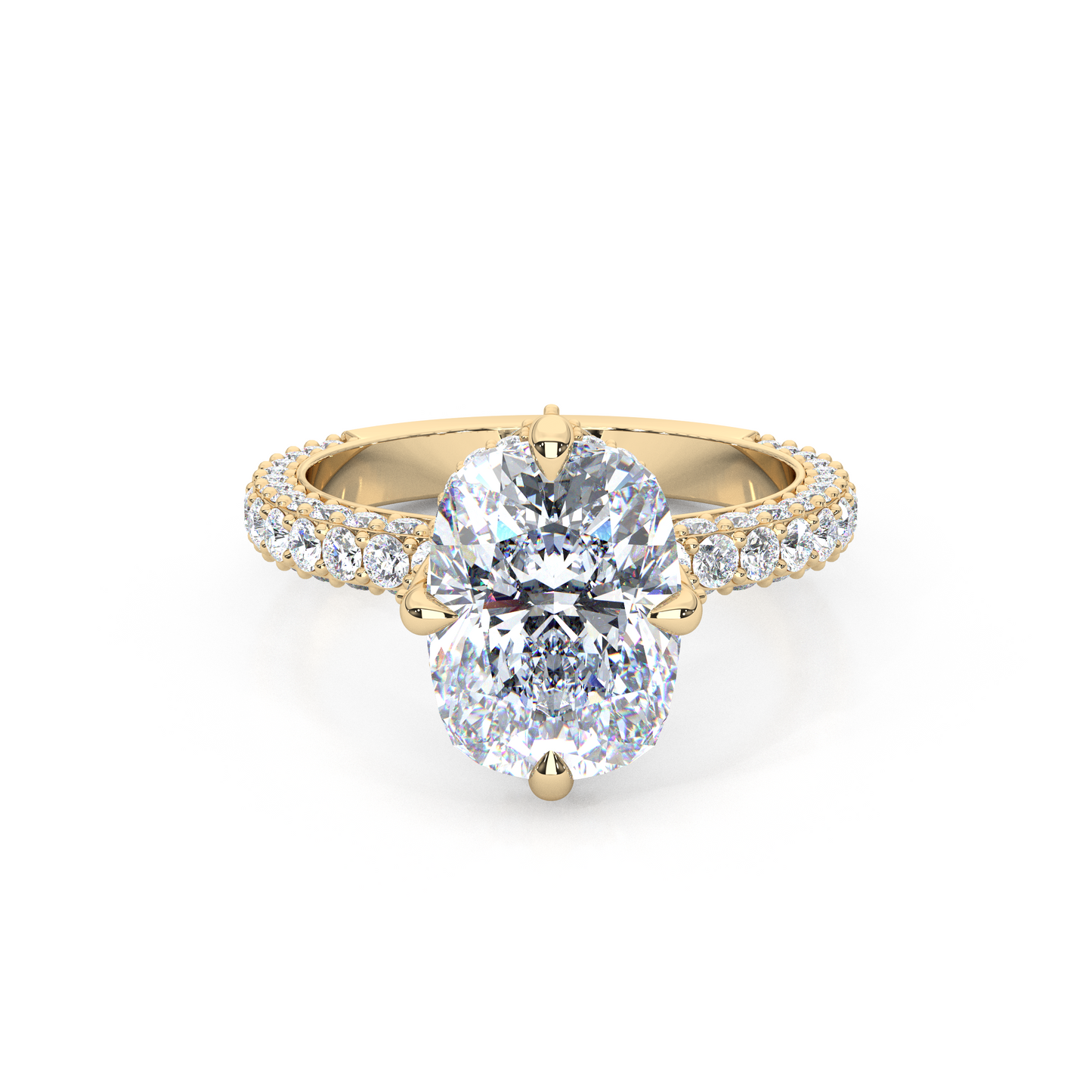 Elegant 3.00 Carat Cushion Lab Diamond Engagement Ring with Lotus Prongs, Hidden Halo & Pave Band