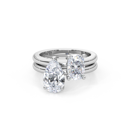 Elegant Dual Stacking Ring – 1ct. Cushion & Pear Cut Lab Diamonds