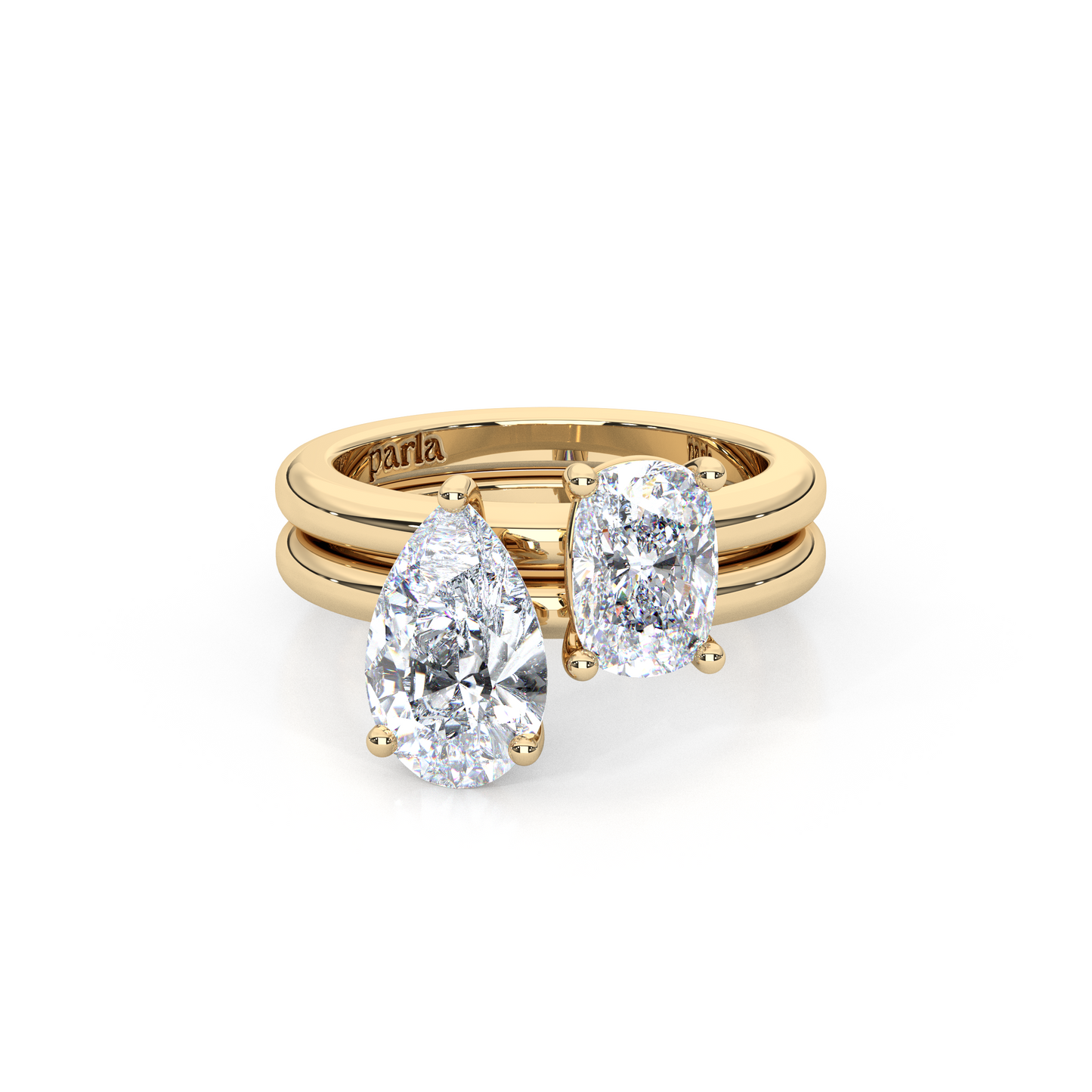 Elegant Dual Stacking Ring – 1ct. Cushion & Pear Cut Lab Diamonds