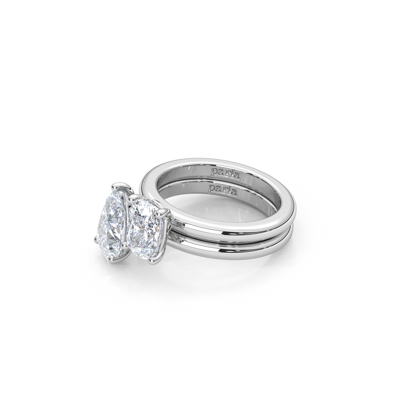 Elegant Dual Stacking Ring – 1ct. Cushion & Pear Cut Lab Diamonds