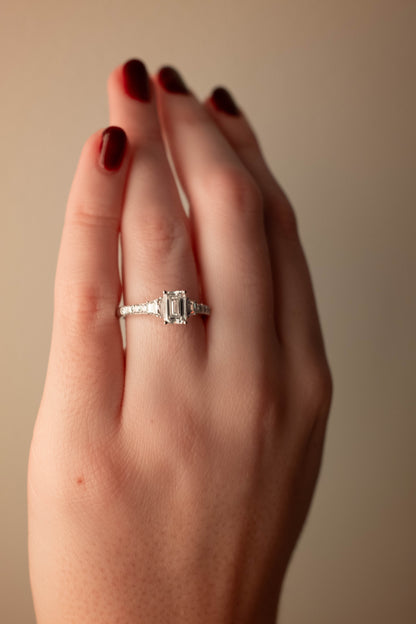 1.50ct Emerald-Cut Lab Diamond Ring with Pave Set Accent Stones in 14K White Gold