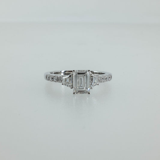 1.50ct Emerald-Cut Lab Diamond Ring with Pave Set Accent Stones in 14K White Gold