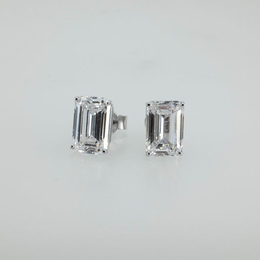 4.13ct Emerald-Cut Lab Diamond 4-Prong Stud Earrings in 14K White Gold