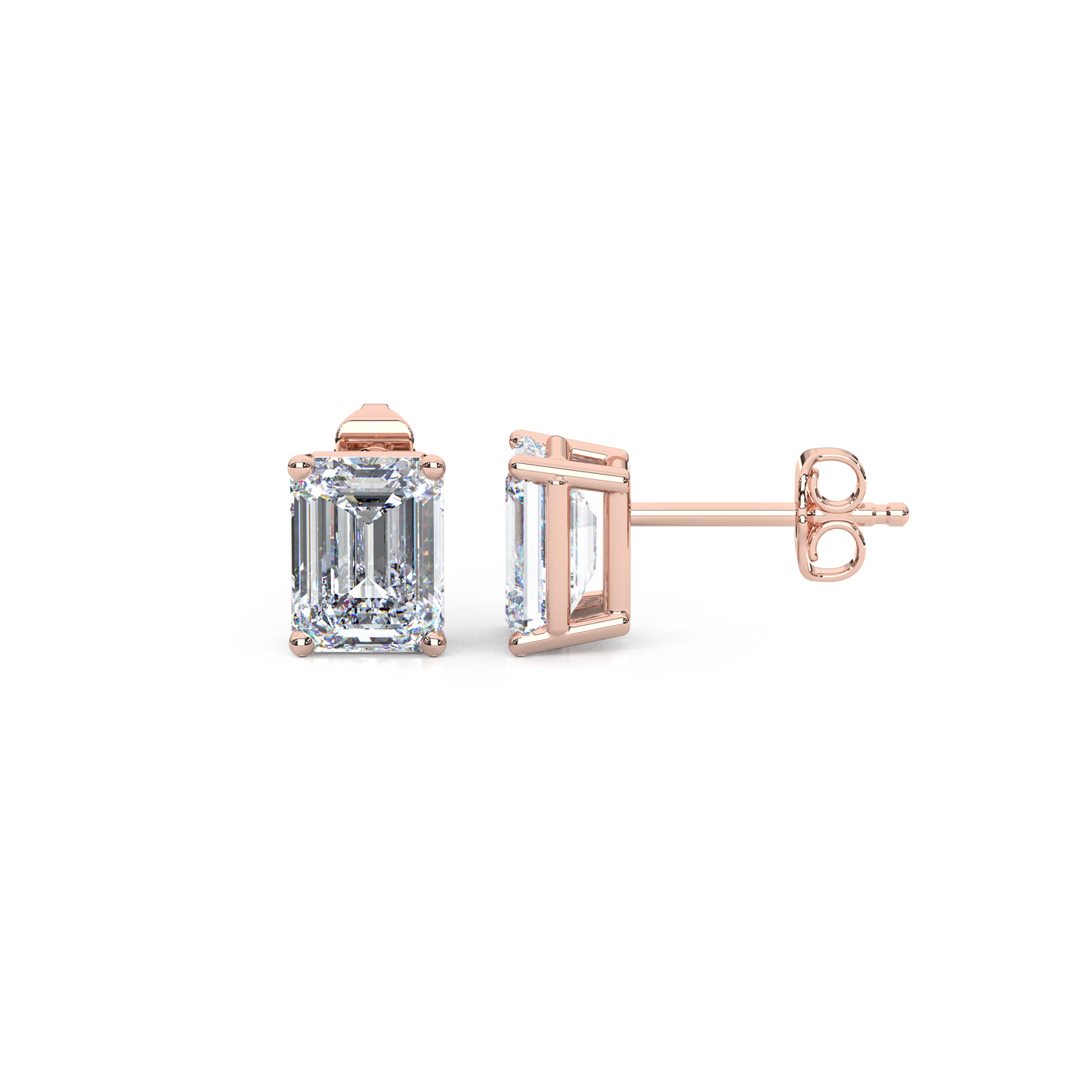 Classic Emerald Cut Lab Diamond 4-Prong Stud Earrings