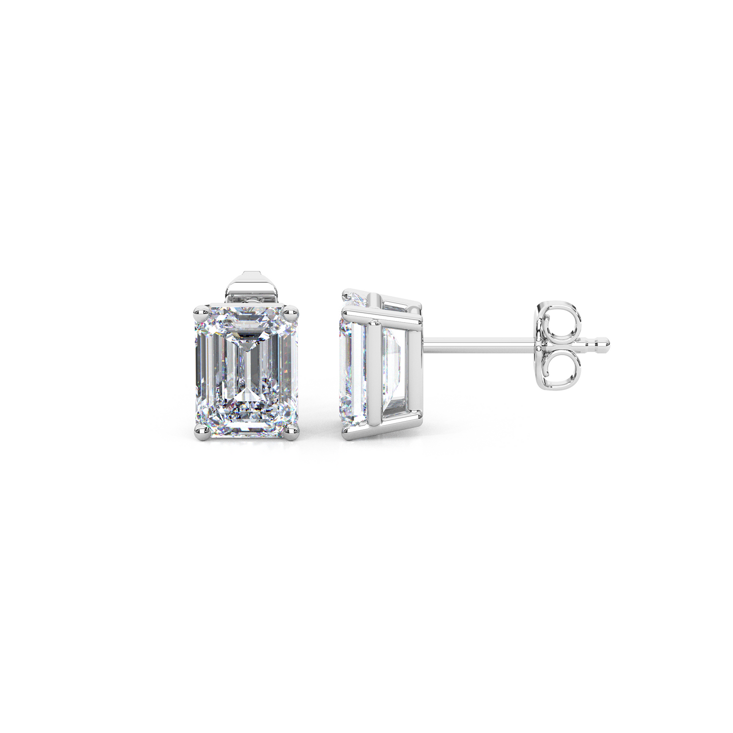 Classic Emerald Cut Lab Diamond 4-Prong Stud Earrings