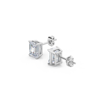 Classic Emerald Cut Lab Diamond 4-Prong Stud Earrings