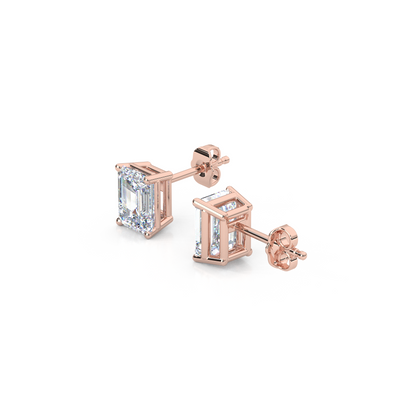 Classic Emerald Cut Lab Diamond 4-Prong Stud Earrings
