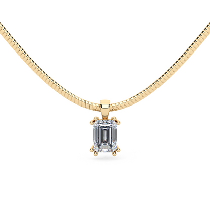 The Parla Omega | Vertical Emerald Lab-Diamond Basket Pendant Necklace in 14K Gold
