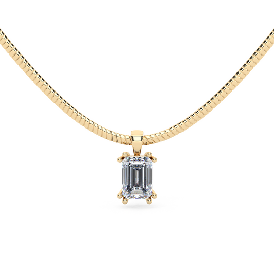 The Parla Omega | Vertical Emerald Lab-Diamond Basket Pendant Necklace in 14K Gold