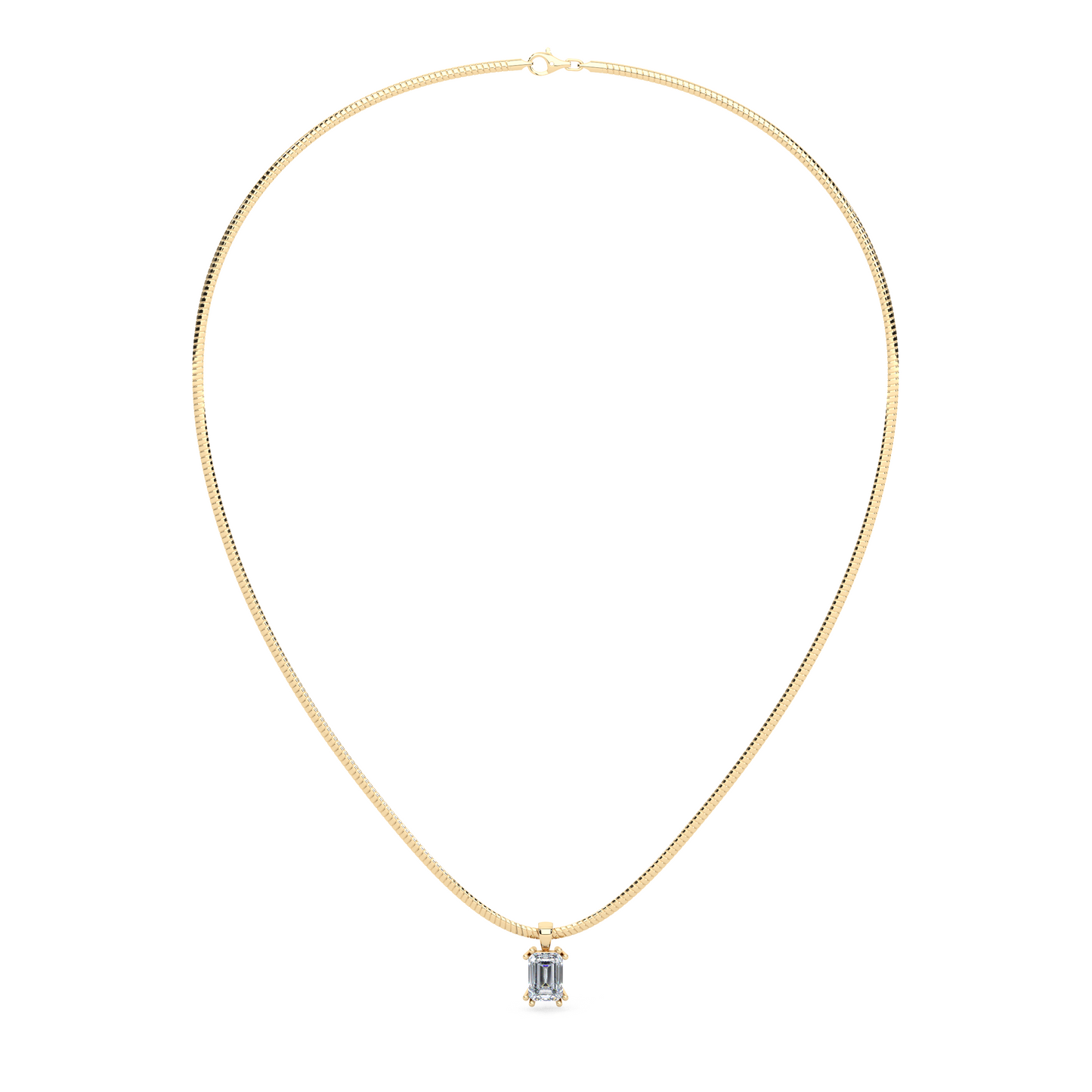 The Parla Omega | Vertical Emerald Lab-Diamond Basket Pendant Necklace in 14K Gold