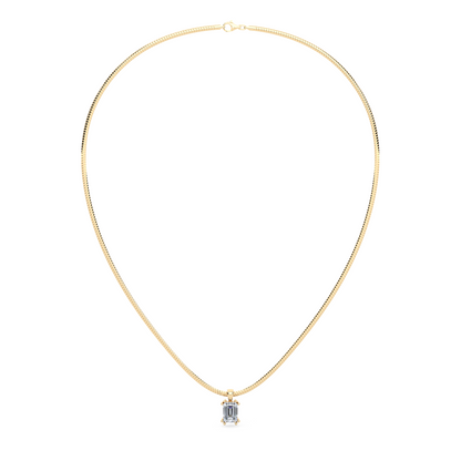 The Parla Omega | Vertical Emerald Lab-Diamond Basket Pendant Necklace in 14K Gold