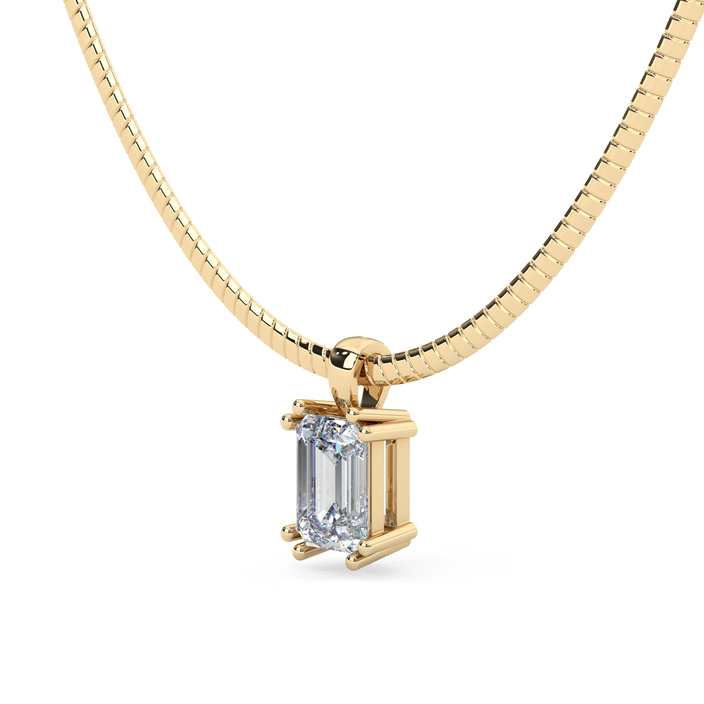 The Parla Omega | Vertical Emerald Lab-Diamond Basket Pendant Necklace in 14K Gold