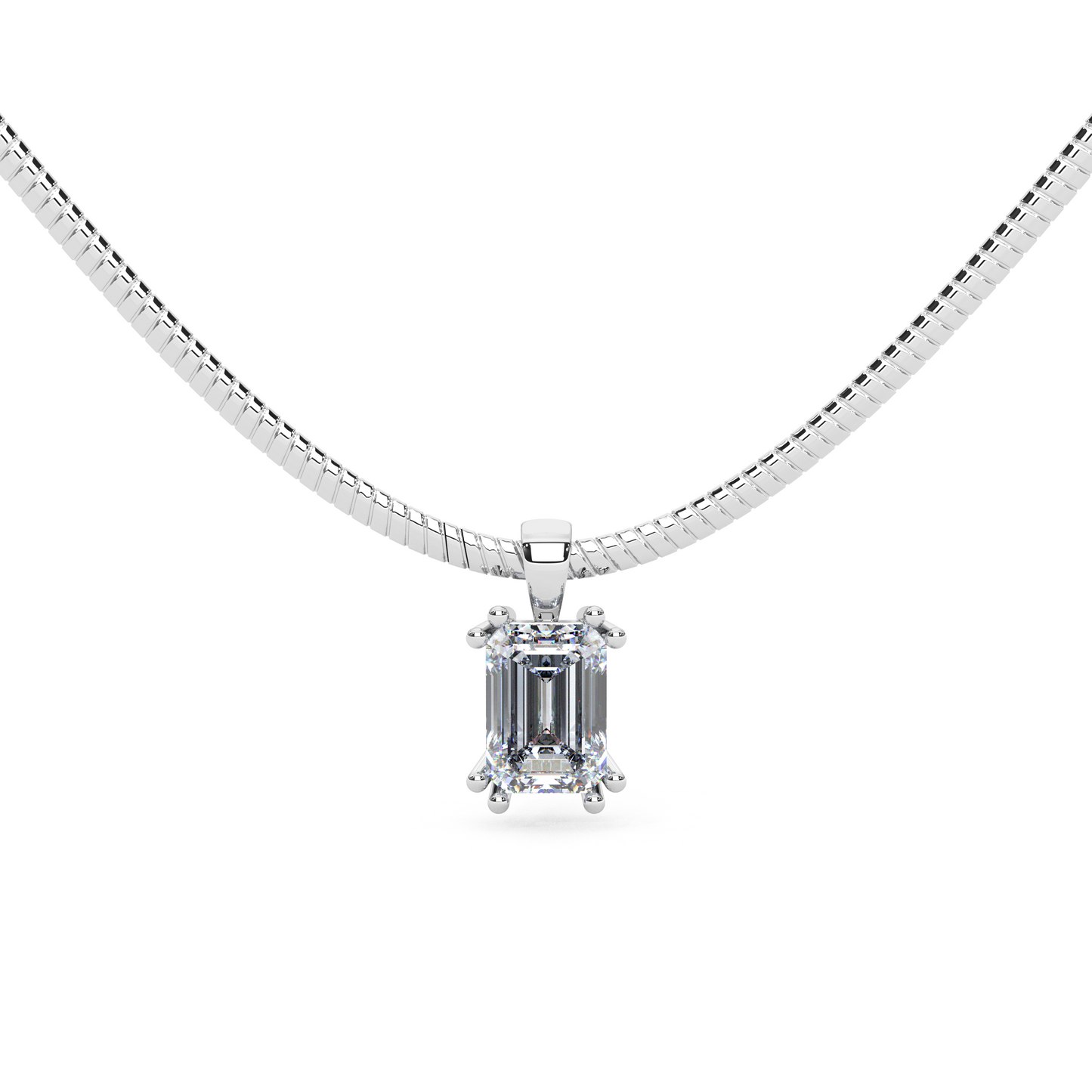 The Parla Omega | Vertical Emerald Lab-Diamond Basket Pendant Necklace in 14K Gold