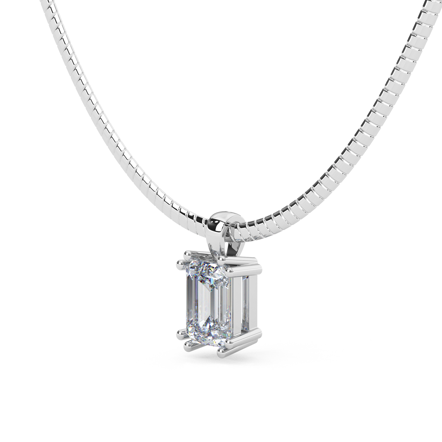 The Parla Omega | Vertical Emerald Lab-Diamond Basket Pendant Necklace in 14K Gold