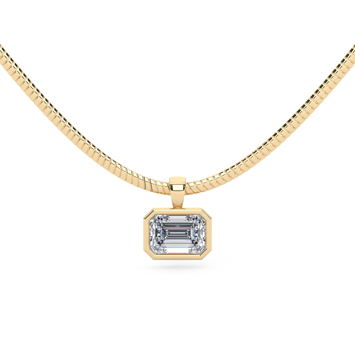 The Parla Omega | Emerald Lab-Diamond Bezel Pendant Necklace in 14K Gold