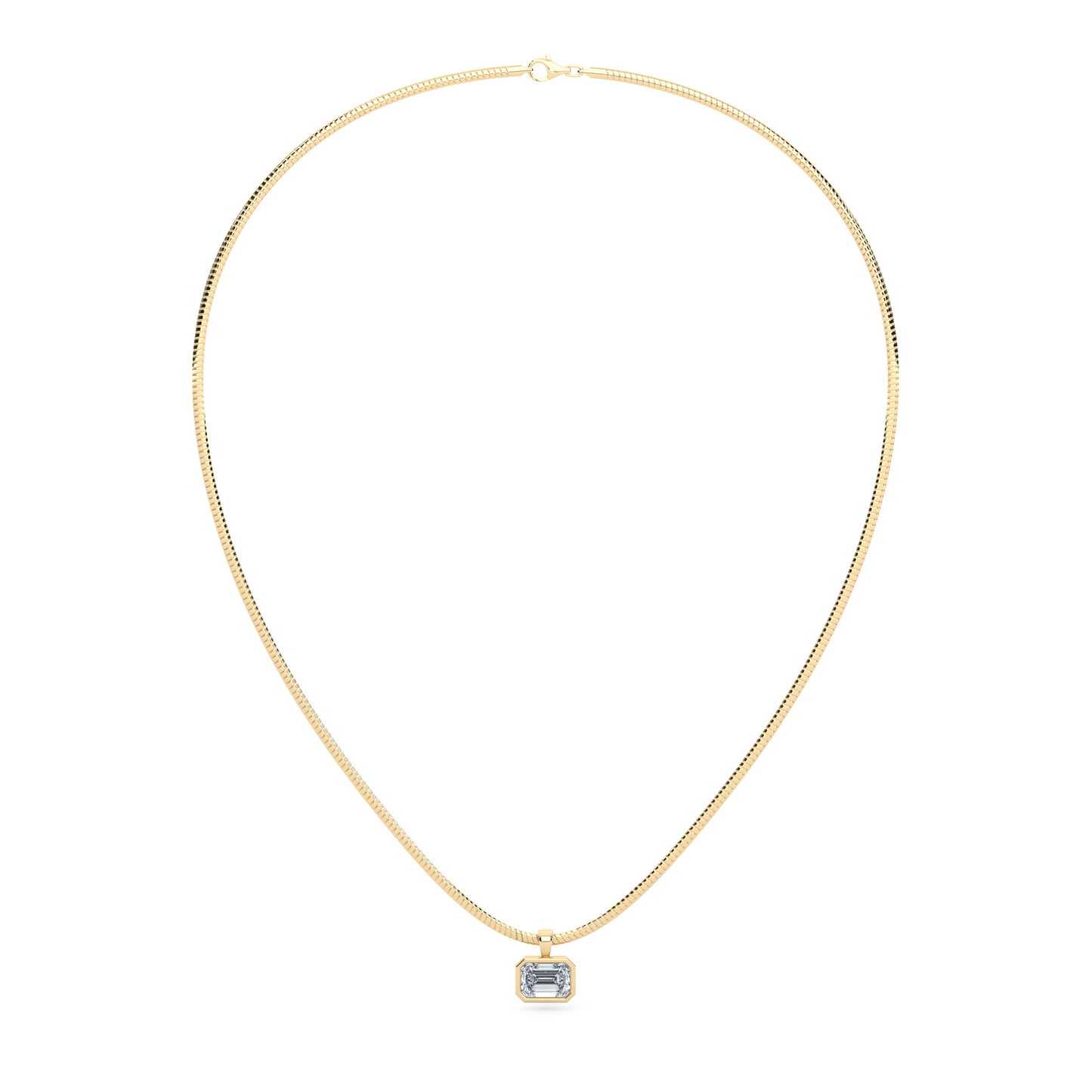 The Parla Omega | Emerald Lab-Diamond Bezel Pendant Necklace in 14K Gold