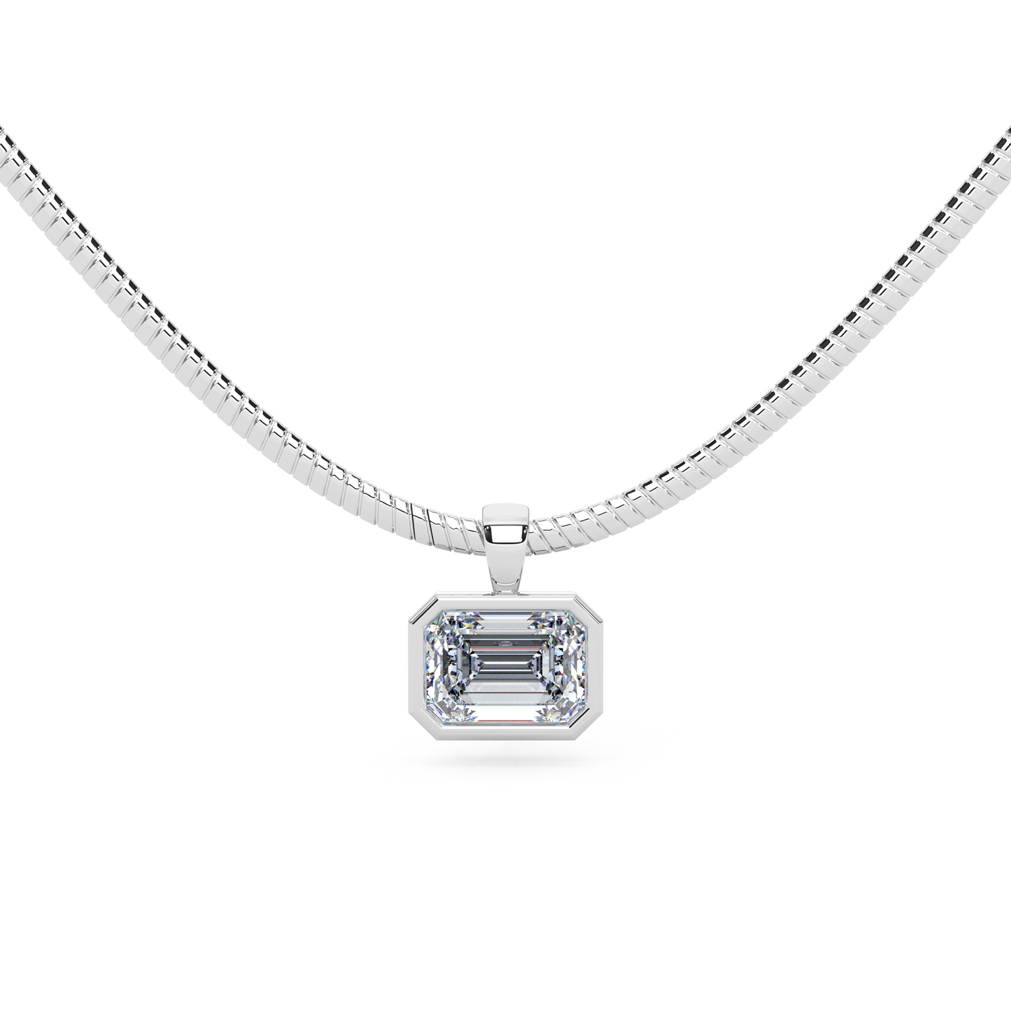 The Parla Omega | Emerald Lab-Diamond Bezel Pendant Necklace in 14K Gold