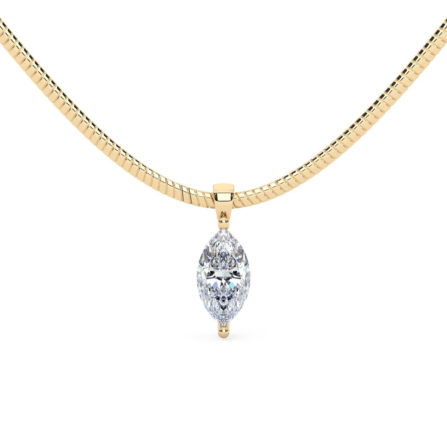 The Parla Omega | Vertical Marquise Lab-Diamond Basket Pendant Necklace in 14K Gold