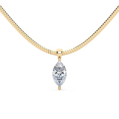 The Parla Omega | Vertical Marquise Lab-Diamond Basket Pendant Necklace in 14K Gold