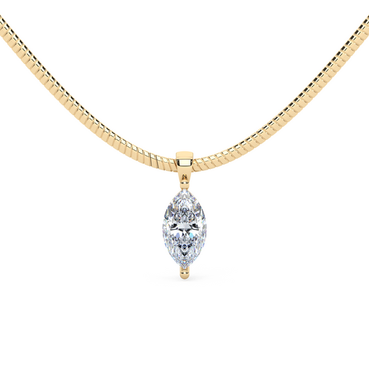 The Parla Omega | Vertical Marquise Lab-Diamond Basket Pendant Necklace in 14K Gold