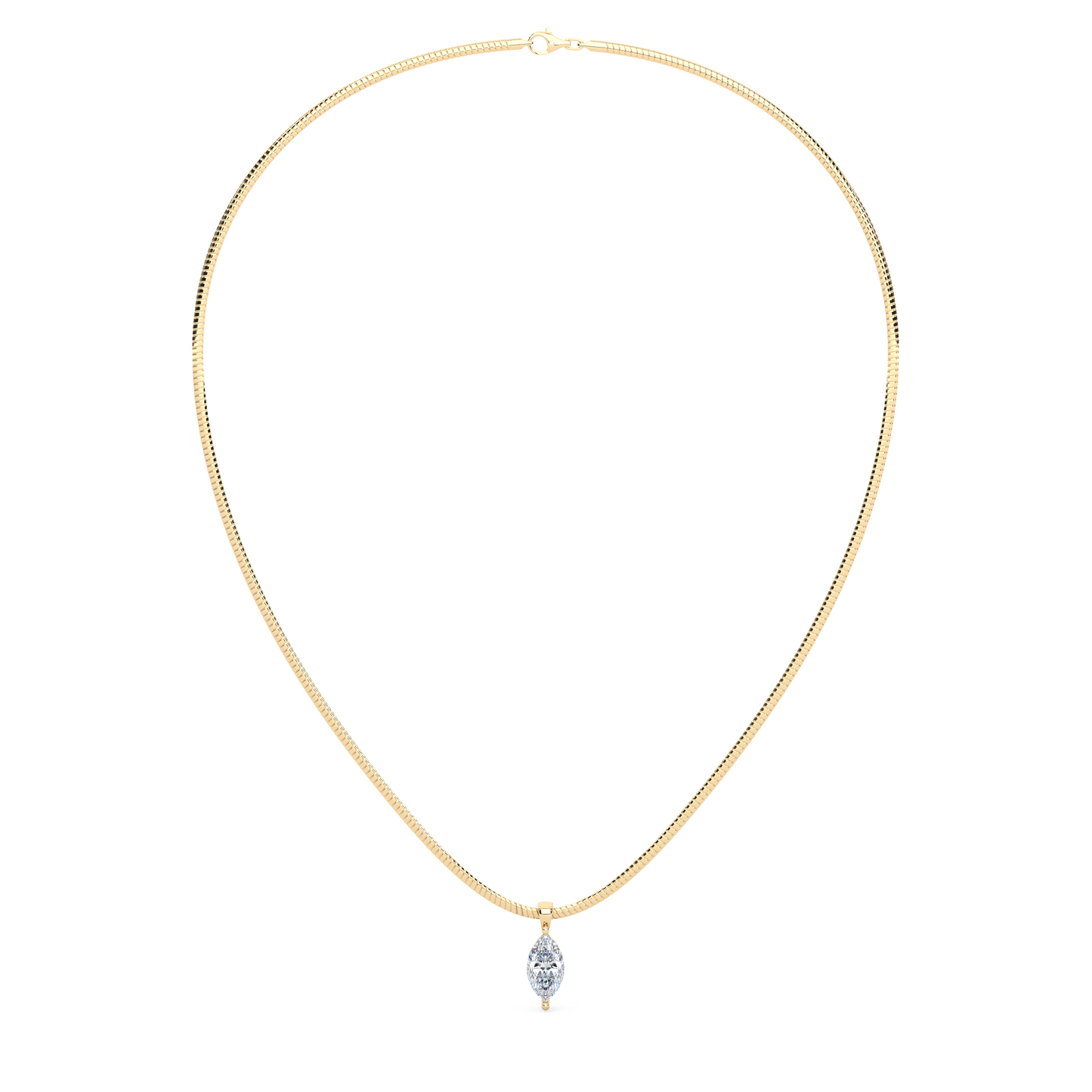The Parla Omega | Vertical Marquise Lab-Diamond Basket Pendant Necklace in 14K Gold