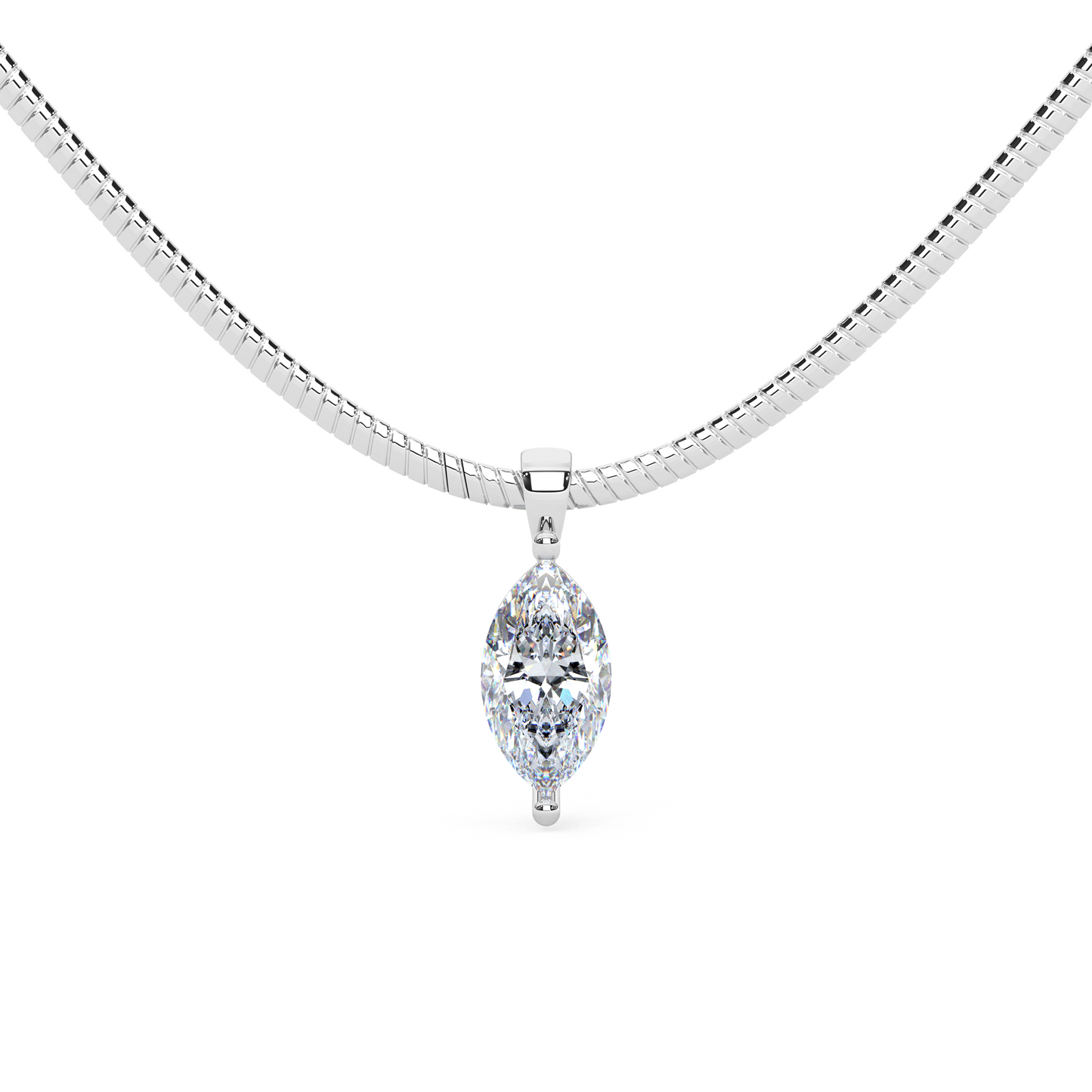 The Parla Omega | Vertical Marquise Lab-Diamond Basket Pendant Necklace in 14K Gold