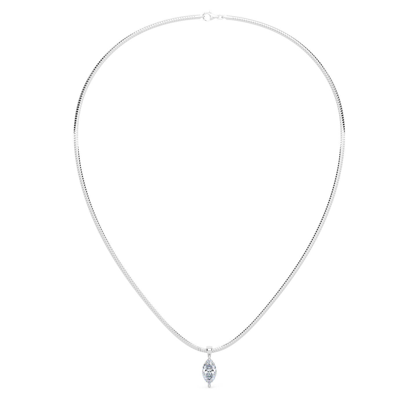 The Parla Omega | Vertical Marquise Lab-Diamond Basket Pendant Necklace in 14K Gold