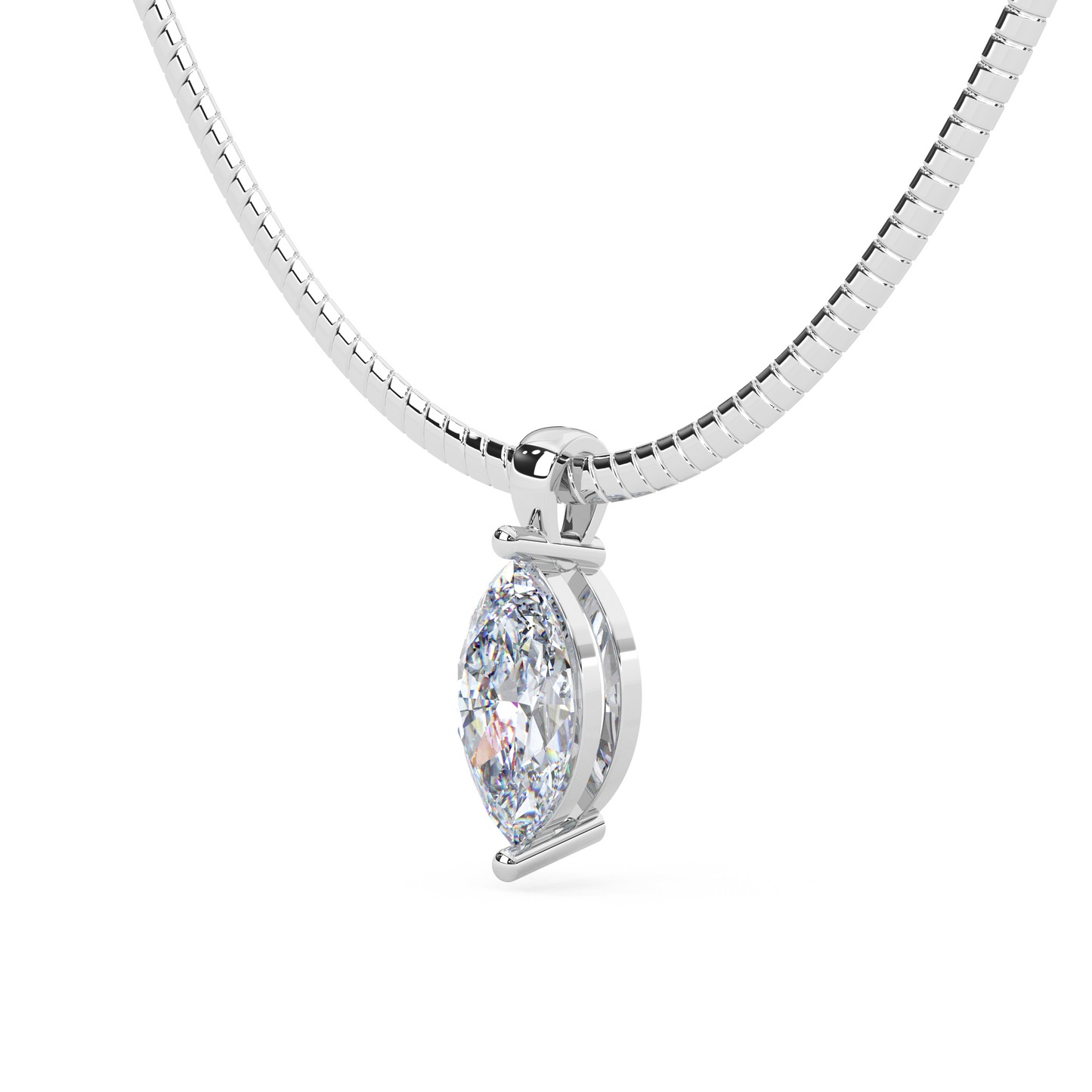 The Parla Omega | Vertical Marquise Lab-Diamond Basket Pendant Necklace in 14K Gold