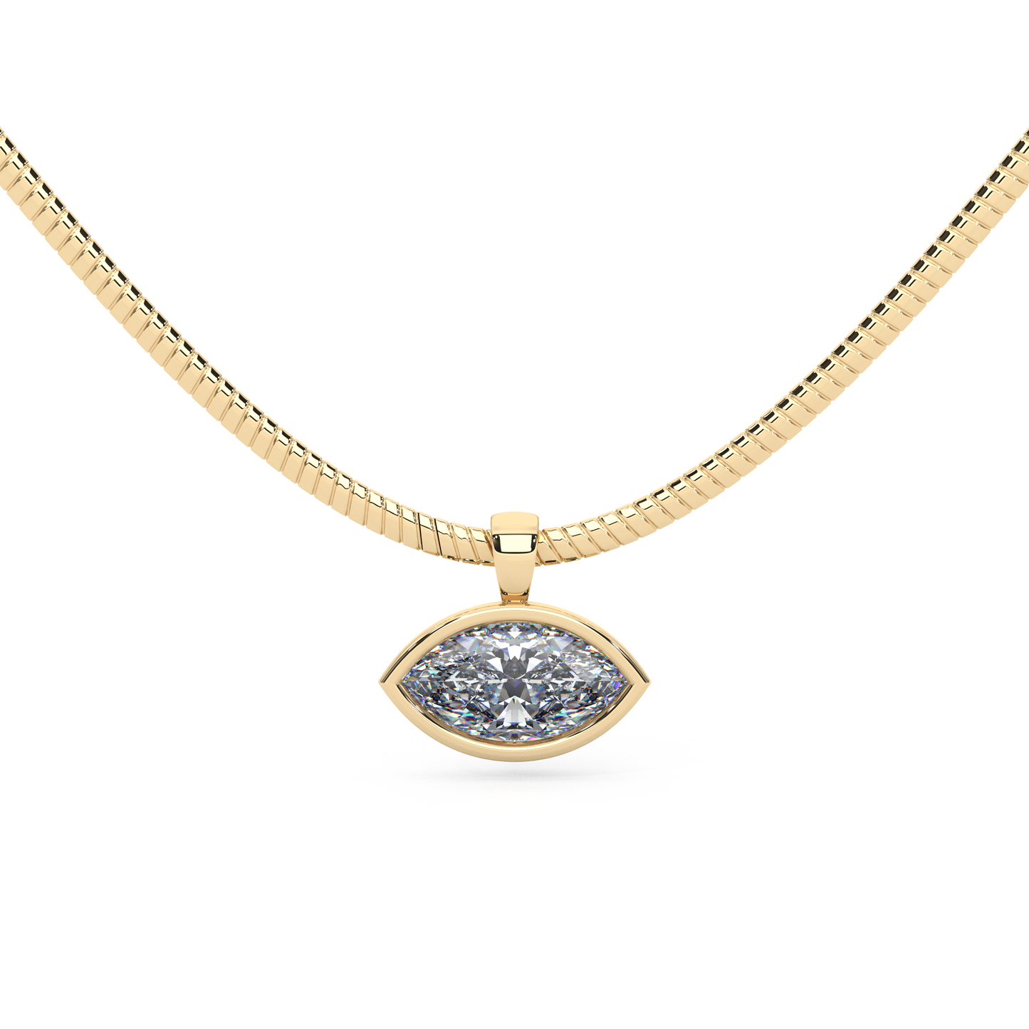 The Parla Omega | Marquise Lab-Diamond Bezel Pendant Necklace in 14K Gold
