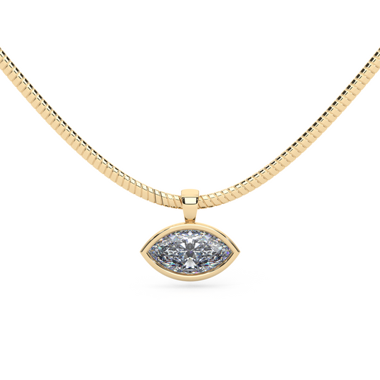 The Parla Omega | Marquise Lab-Diamond Bezel Pendant Necklace in 14K Gold