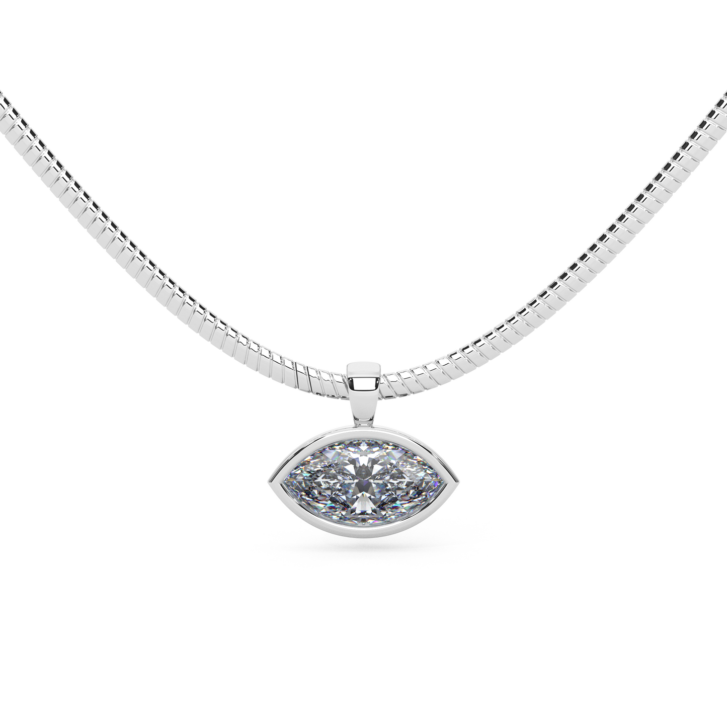 The Parla Omega | Marquise Lab-Diamond Bezel Pendant Necklace in 14K Gold