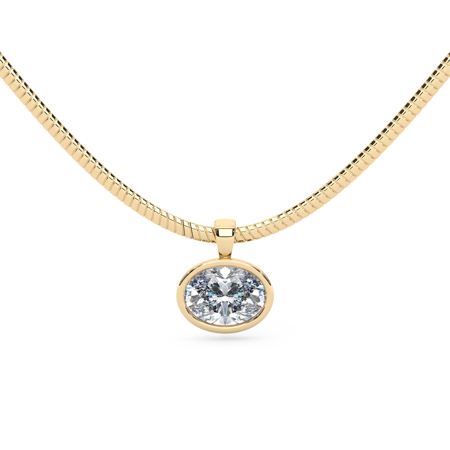 The Parla Omega | Oval Lab-Diamond Bezel Pendant Necklace in 14K Gold