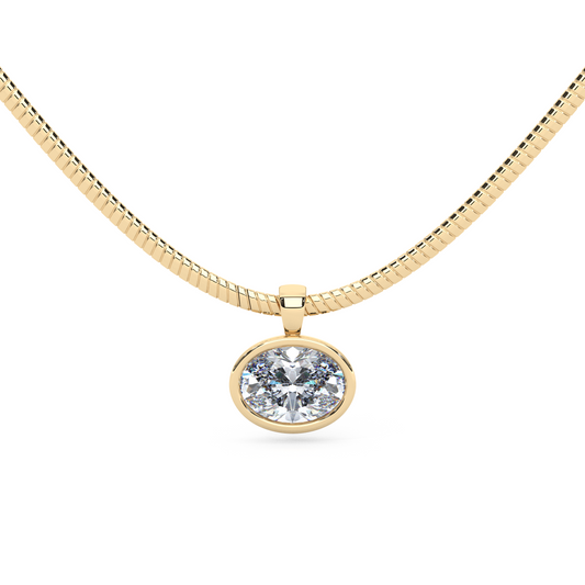 The Parla Omega | Oval Lab-Diamond Bezel Pendant Necklace in 14K Gold