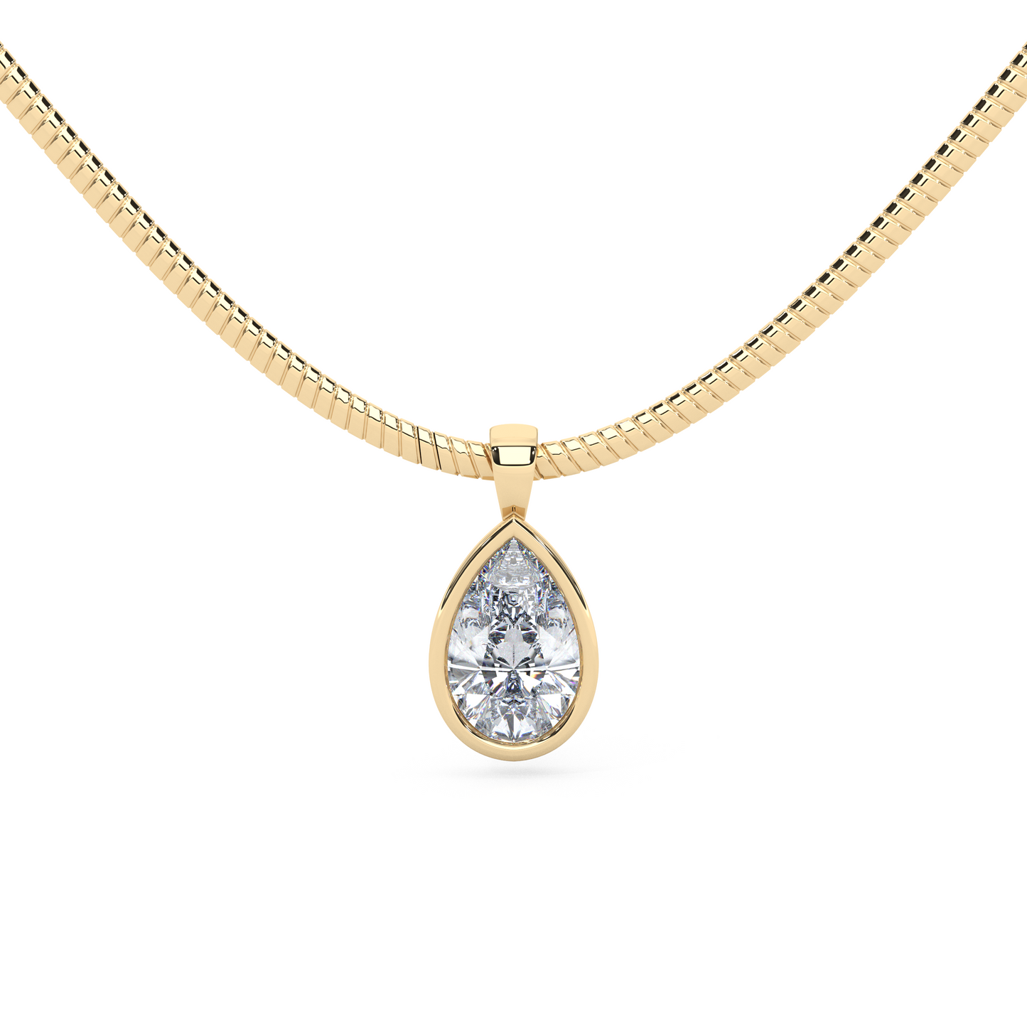 The Parla Omega | Pear Lab-Diamond Bezel Pendant Necklace in 14K Gold
