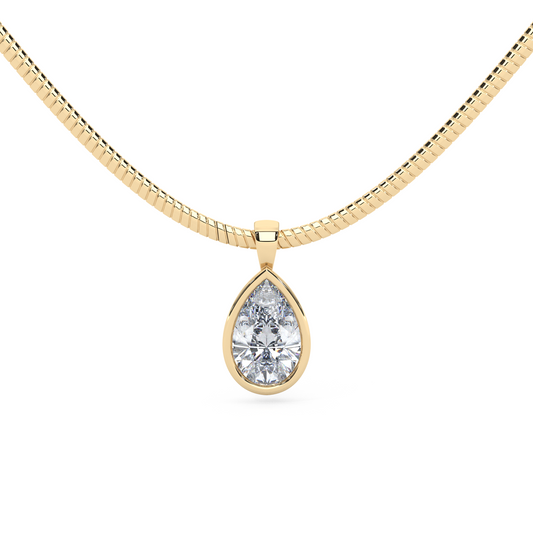 The Parla Omega | Pear Lab-Diamond Bezel Pendant Necklace in 14K Gold