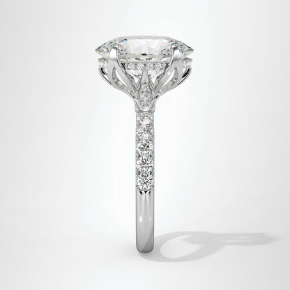 4.00ct Oval Cut Lab Diamond Engagement Ring Featuring Tulip Prongs, Hidden Halo & Secret Diamond Detail