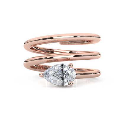 Elegant 1.00 Carat Pear Cut Lab Diamond Spiral Design Pinky Ring