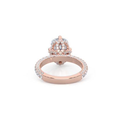 Elegant 3.00 Carat Cushion Lab Diamond Engagement Ring with Lotus Prongs, Hidden Halo & Pave Band