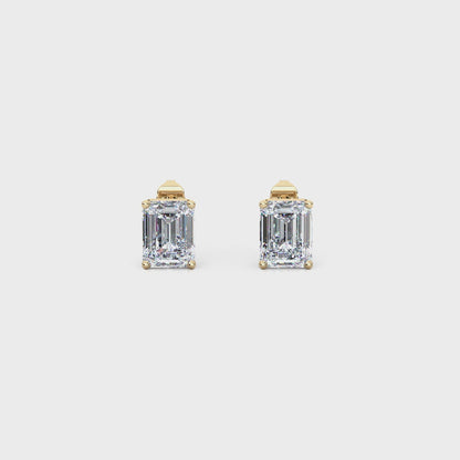 Classic Emerald Cut Lab Diamond 4-Prong Stud Earrings