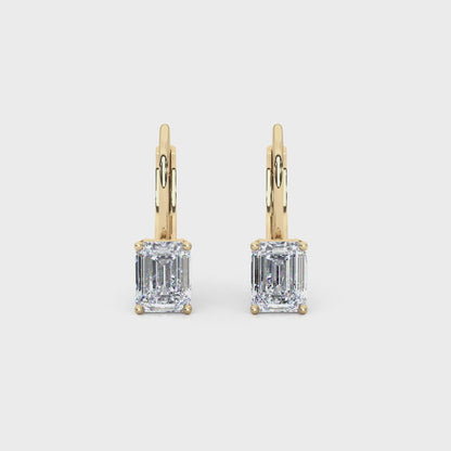 Classic Emerald Cut Lab Diamond 4-Prong Drop Earrings