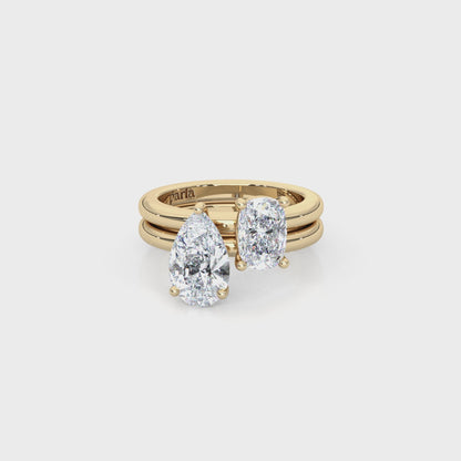 Elegant Dual Stacking Ring – 1ct. Cushion & Pear Cut Lab Diamonds
